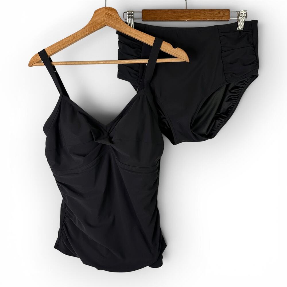 LL Bean Black Shaping Tankini High Waisted 2-Piece Set Size 12 Swimwear Beach